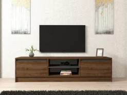 Mobile Porta tv Marrone Noce Nero Cassetti un Ripiano 180x30x50h cm, 2 Ante - Abishia