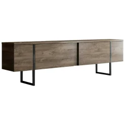Mobile Porta tv Marrone Noce Nero Cassetti un Ripiano 180x30x50h cm, 2 Ante - Abishia