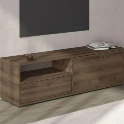 Mobile Porta tv Marrone Noce 2 Ripiani 3 Ante 136x35x42h cm, 4 Vani - Partanna