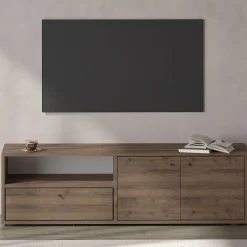 Mobile Porta tv Marrone Noce 2 Ripiani 3 Ante 136x35x42h cm, 4 Vani - Partanna