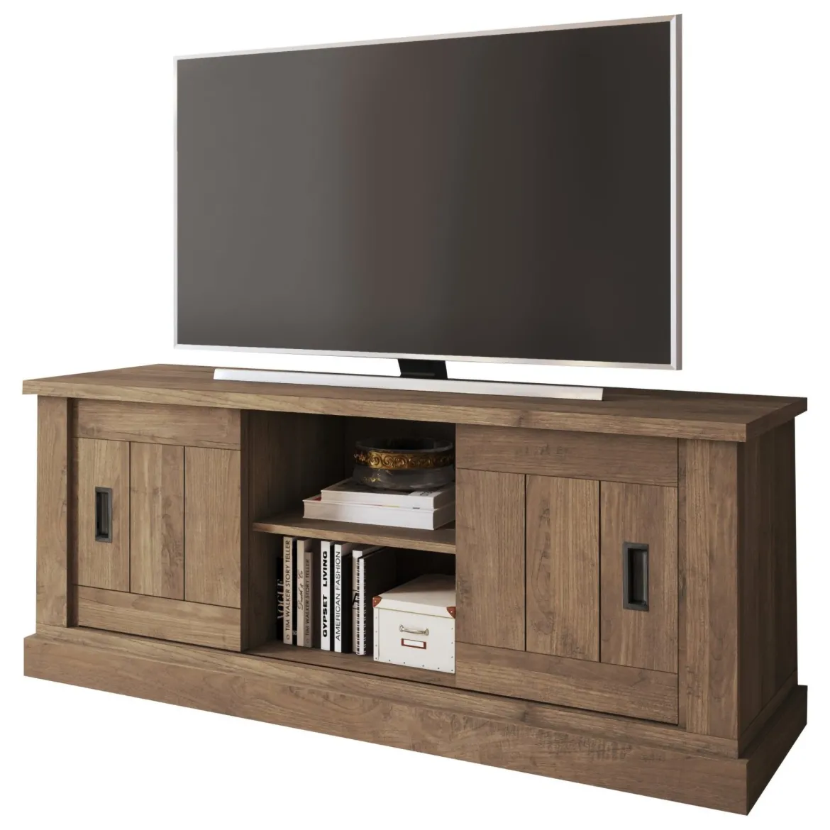 Mobile Porta tv Marrone Noce un Ripiano Apertura Battente, a Ribalta 192x37x53h cm, 3 Ante - Trasacco