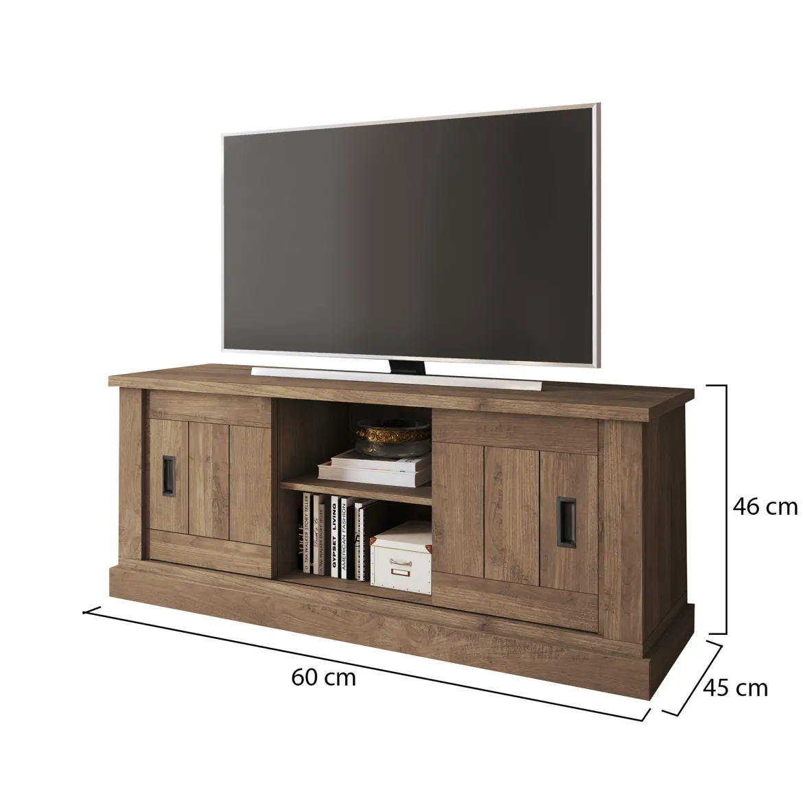 Mobile Porta tv Marrone Noce un Ripiano Apertura Battente, a Ribalta 192x37x53h cm, 3 Ante - Trasacco