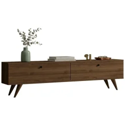Mobile Porta tv Marrone Noce 2 Vani 2 Ante 160x25x40h cm, Apertura a Ribalta - Atestino