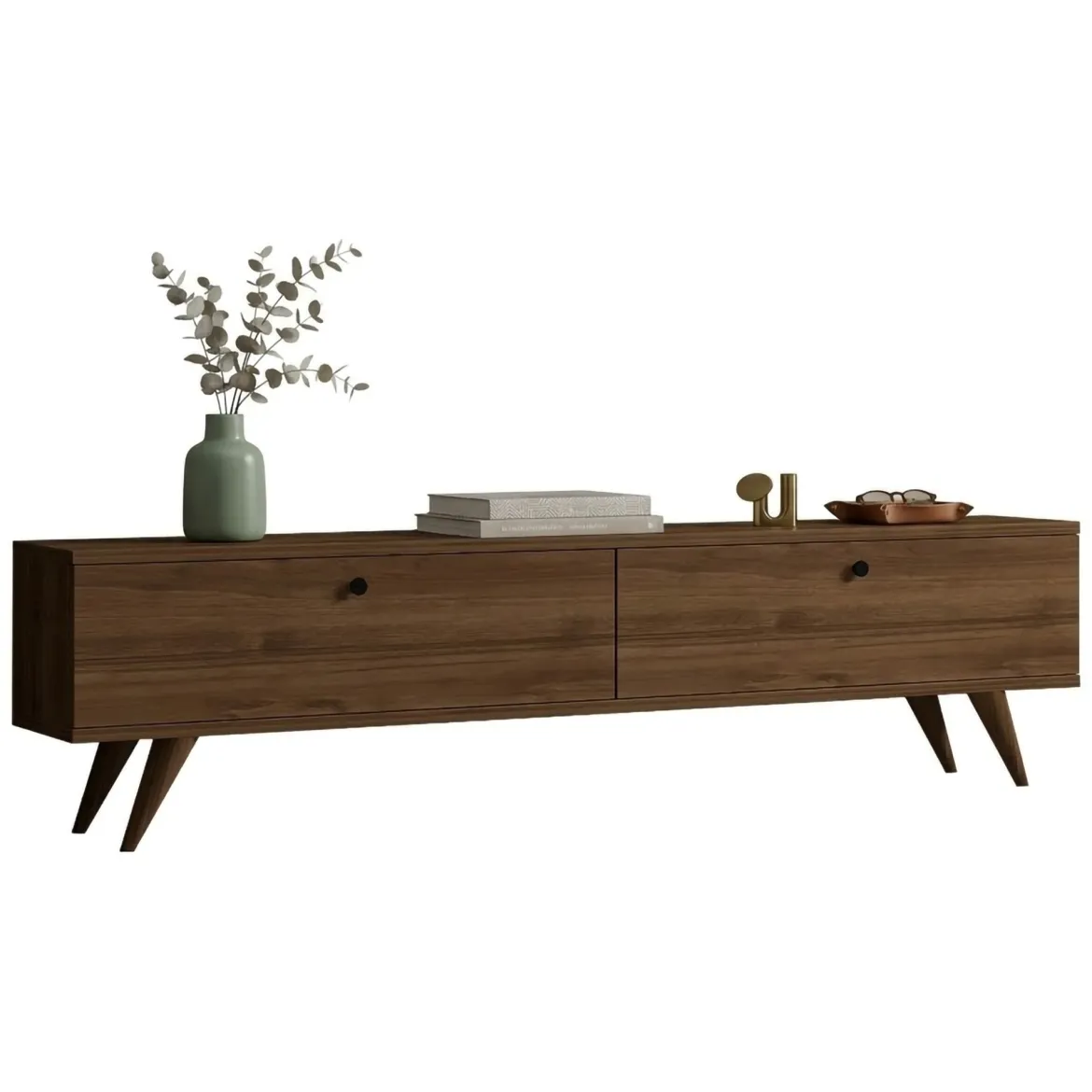 Mobile Porta tv Marrone Noce 2 Vani 2 Ante 160x25x40h cm, Apertura a Ribalta - Atestino