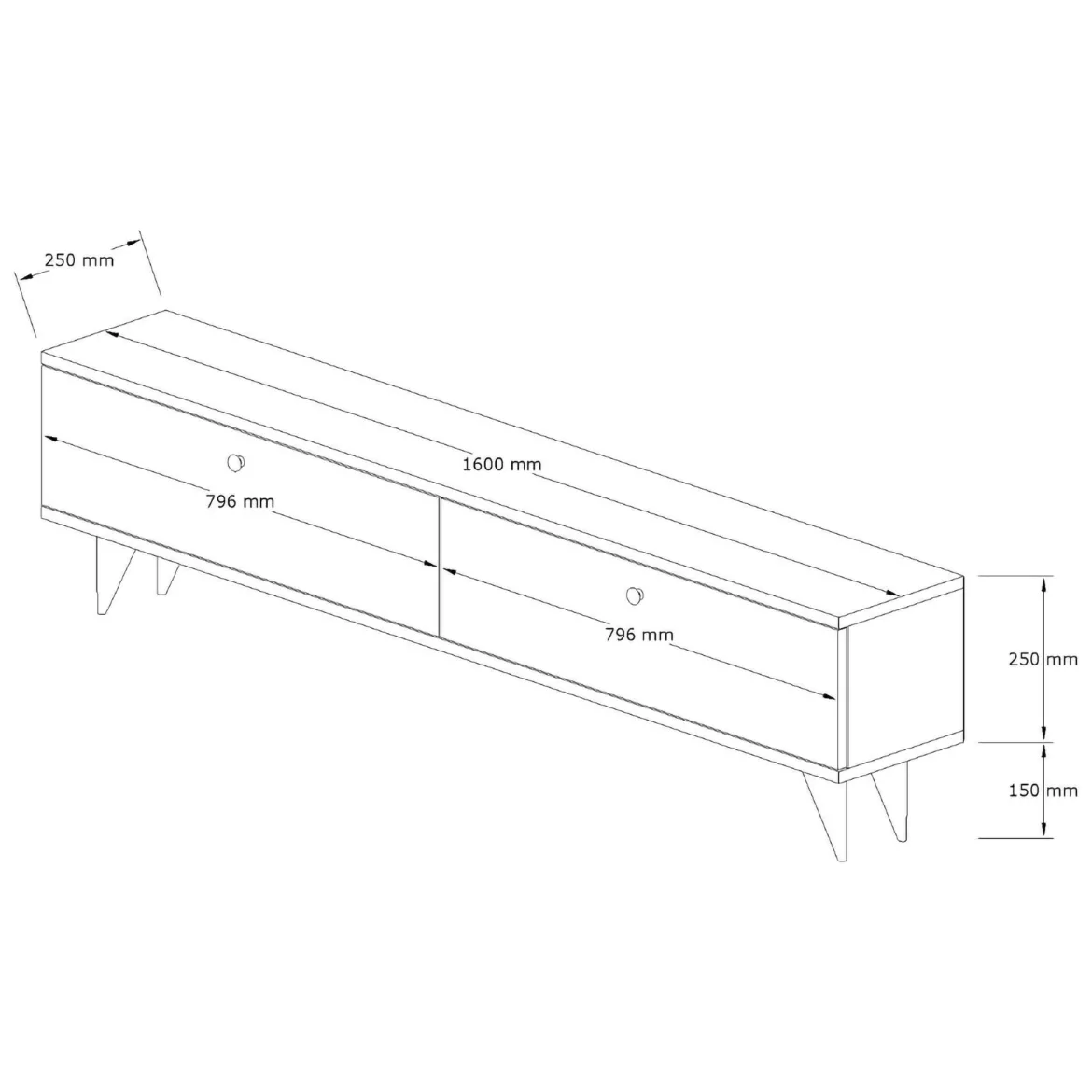 Mobile Porta tv Marrone Noce 2 Vani 2 Ante 160x25x40h cm, Apertura a Ribalta - Atestino