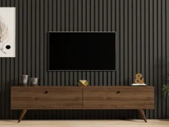 Mobile Porta tv Marrone Noce 2 Vani 2 Ante 160x25x40h cm, Apertura a Ribalta - Atestino