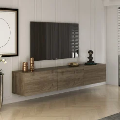 Mobile Porta tv Marrone Noce 3 Vani 3 Ante 150x32x30h cm, Apertura a Ribalta - Saonara