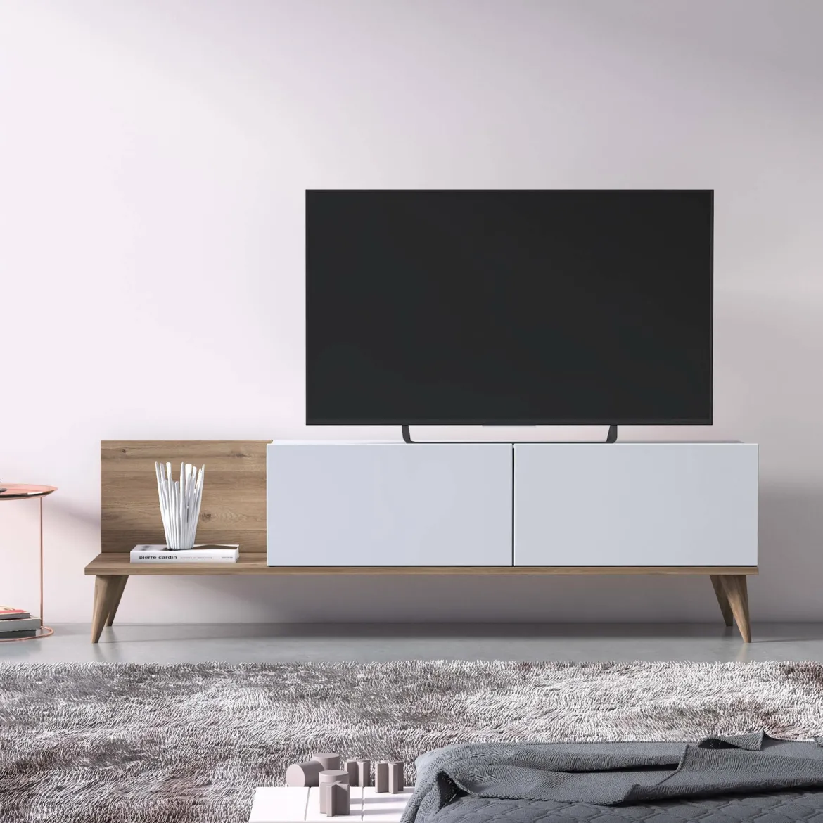 Mobile Porta tv Marrone Quercia 2 Ante Apertura a Ribalta 152x43x35h cm, Chiusura a Ribalta
