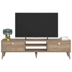 Mobile Porta tv Marrone Quercia un Ripiano Apertura Maniglia 182x44x63h cm, 2 Vani - Silea