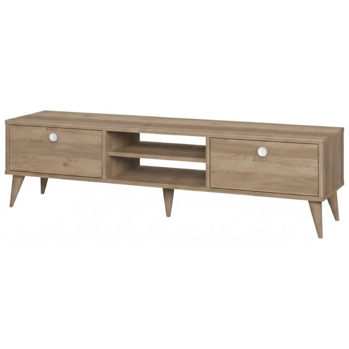 Mobile Porta tv Marrone Quercia un Ripiano Apertura Maniglia 182x44x63h cm, 2 Vani - Silea