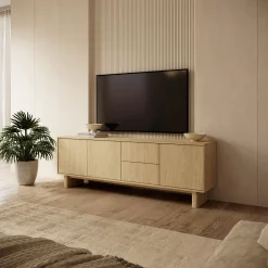 Mobile Porta tv Marrone Rovere 2 Ripiani 2 Ante 141x30x31h cm, 4 Vani - Olmi