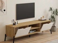 Mobile Porta tv Marrone Rovere Chiaro 4 Vani 4 Ante 180x35x50h cm, Apertura a Ribalta - Scodosia