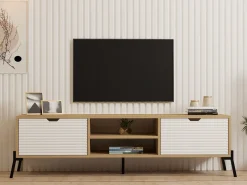 Mobile Porta tv Marrone Rovere Chiaro 4 Vani 4 Ante 180x35x50h cm, Apertura a Ribalta - Scodosia