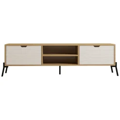 Mobile Porta tv Marrone Rovere Chiaro 4 Vani 4 Ante 180x35x50h cm, Apertura a Ribalta - Scodosia