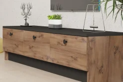 Mobile Porta tv Marrone Rovere Nero 3 Ante Apertura a Ribalta 160x35x35h cm, 3 Vani - Sovere