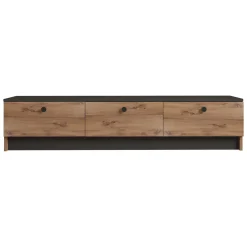 Mobile Porta tv Marrone Rovere Nero 3 Ante Apertura a Ribalta 160x35x35h cm, 3 Vani - Sovere