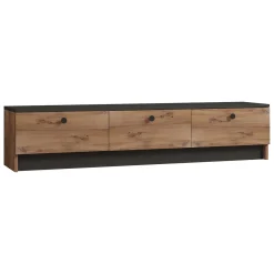 Mobile Porta tv Marrone Rovere Nero 3 Ante Apertura a Ribalta 160x35x35h cm, 3 Vani - Sovere