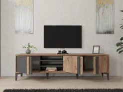 Mobile Porta tv Marrone Rovere Nero Antracite un Ripiano 2 Ante 160x35x39h cm, 4 Vani - Crissolo