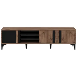 Mobile Porta tv Marrone Rovere Nero Antracite un Ripiano 2 Ante 160x35x39h cm, 4 Vani - Crissolo