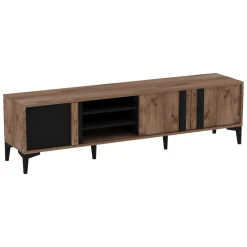 Mobile Porta tv Marrone Rovere Nero Antracite un Ripiano 2 Ante 160x35x39h cm, 4 Vani - Crissolo