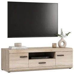 Mobile Porta tv Marrone Rovere Nero un Cassetto 2 Ripiani 140x54x44h cm, 2 Ante - Kalepa