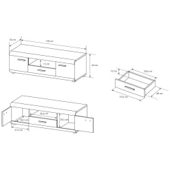 Mobile Porta tv Marrone Rovere Nero un Cassetto 2 Ripiani 140x54x44h cm, 2 Ante - Kalepa