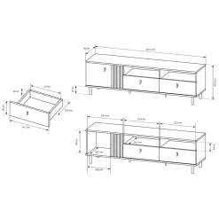 Mobile Porta tv Marrone Rovere Nodi Nero 2 Cassetti un Ripiano 157x40x52h cm, Apertura Battente, Scorrevole - Caivano