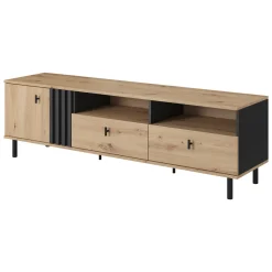 Mobile Porta tv Marrone Rovere Nodi Nero 2 Cassetti un Ripiano 157x40x52h cm, Apertura Battente, Scorrevole - Caivano