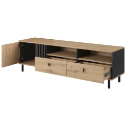 Mobile Porta tv Marrone Rovere Nodi Nero 2 Cassetti un Ripiano 157x40x52h cm, Apertura Battente, Scorrevole - Caivano