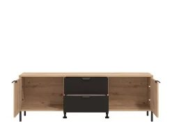 Mobile Porta tv Marrone Rovere Nodi Nero 2 Cassetti un Ripiano 157x40x54.5h cm, 2 Ante - Raiano