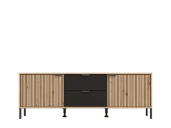 Mobile Porta tv Marrone Rovere Nodi Nero 2 Cassetti un Ripiano 157x40x54.5h cm, 2 Ante - Raiano