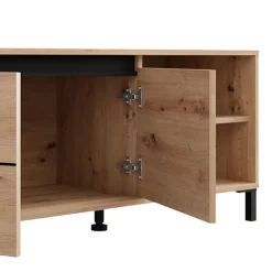 Mobile Porta tv Marrone Rovere Nodi Nero 2 Ripiani 2 Ante 138x40x52h cm, con Piedini - Cigno