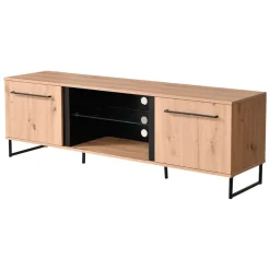 Mobile Porta tv Marrone Rovere Nodi Nero 2 Ripiani 4 Vani 170.5x42x54h cm, 2 Ante - Sutrio