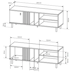 Mobile Porta tv Marrone Rovere Nodi Nero 2 Ripiani Un'anta 138x40x49h cm, con Piedini - Kali