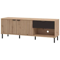 Mobile Porta tv Marrone Rovere Nodi Nero un Cassetto 2 Ripiani 157x40x52.5h cm, Apertura Battente, Scorrevole - Scala