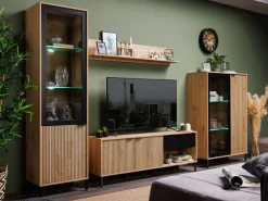 Mobile Porta tv Marrone Rovere Nodi Nero un Cassetto 2 Ripiani 157x40x52.5h cm, Apertura Battente, Scorrevole - Scala
