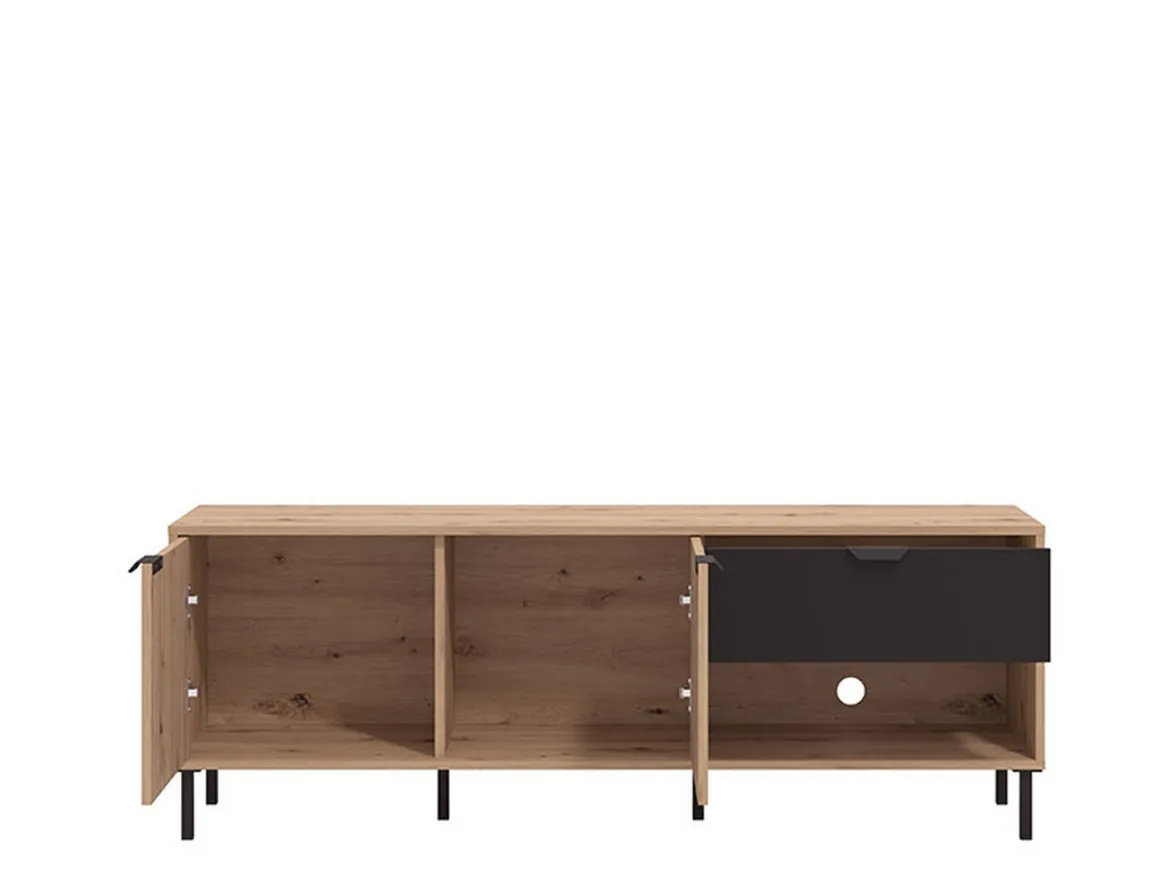 Mobile Porta tv Marrone Rovere Nodi Nero un Cassetto 2 Ripiani 157x40x52.5h cm, Apertura Battente, Scorrevole - Scala