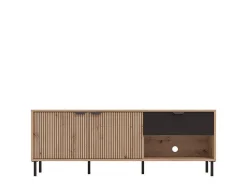 Mobile Porta tv Marrone Rovere Nodi Nero un Cassetto 2 Ripiani 157x40x52.5h cm, Apertura Battente, Scorrevole - Scala