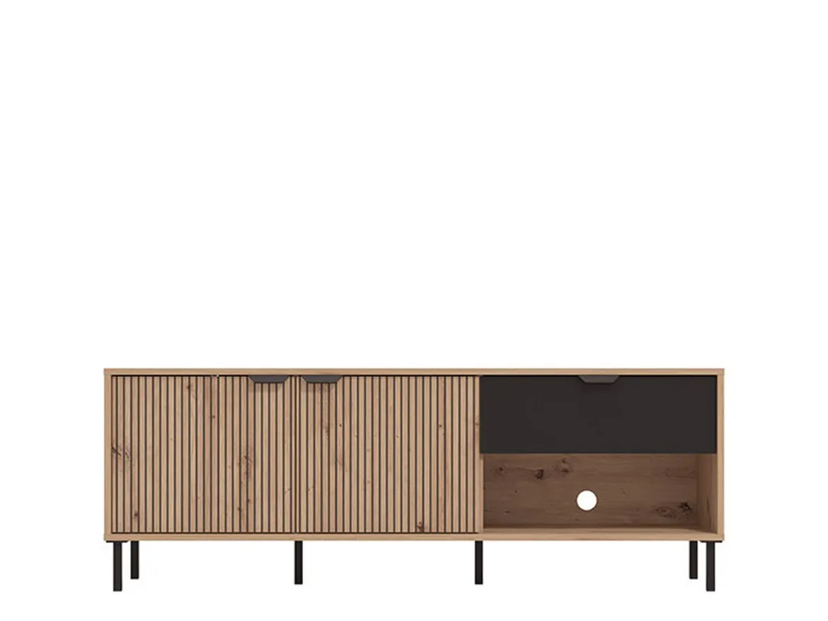 Mobile Porta tv Marrone Rovere Nodi Nero un Cassetto 2 Ripiani 157x40x52.5h cm, Apertura Battente, Scorrevole - Scala