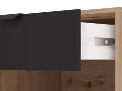 Mobile Porta tv Marrone Rovere Nodi Nero un Cassetto 2 Ripiani 157x40x52.5h cm, Apertura Battente, Scorrevole - Scala