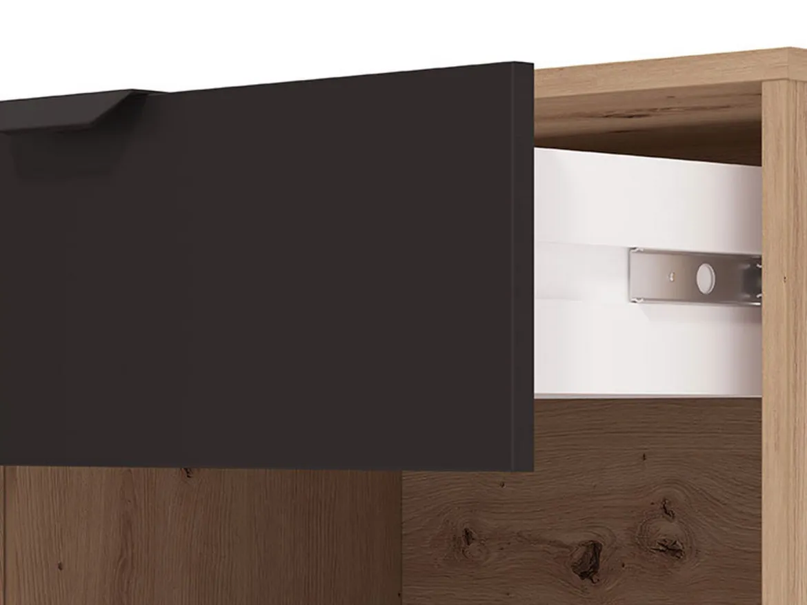 Mobile Porta tv Marrone Rovere Nodi Nero un Cassetto 2 Ripiani 157x40x52.5h cm, Apertura Battente, Scorrevole - Scala
