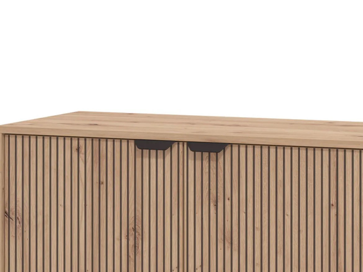 Mobile Porta tv Marrone Rovere Nodi Nero un Cassetto 2 Ripiani 157x40x52.5h cm, Apertura Battente, Scorrevole - Scala