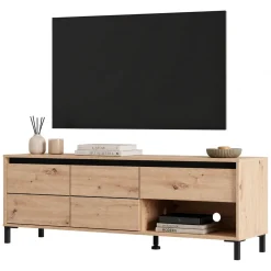 Mobile Porta tv Marrone Rovere Nodi Nero un Cassetto un Ripiano 151x40x52h cm, 2 Ante - Corciano