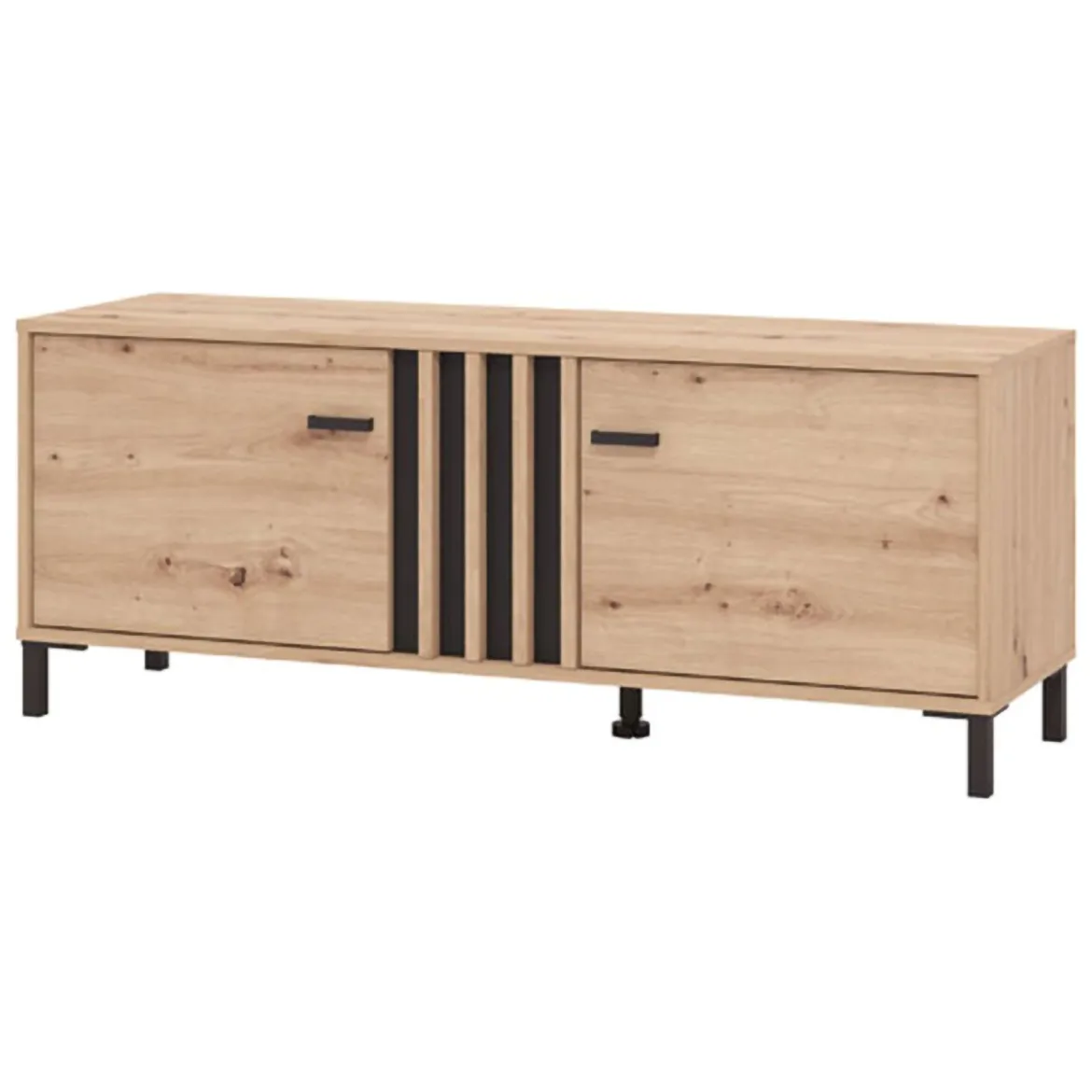 Mobile Porta tv Marrone Rovere Nodi Nero un Ripiano 2 Ante 131.5x40x52h cm, 2 Vani - Forte