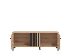 Mobile Porta tv Marrone Rovere Nodi Nero un Ripiano 2 Ante 131.5x40x52h cm, 2 Vani - Forte