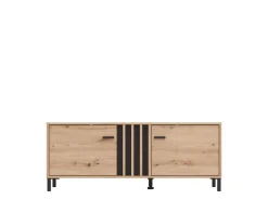 Mobile Porta tv Marrone Rovere Nodi Nero un Ripiano 2 Ante 131.5x40x52h cm, 2 Vani - Forte