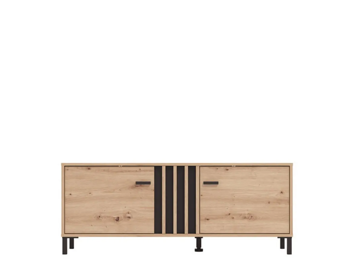 Mobile Porta tv Marrone Rovere Nodi Nero un Ripiano 2 Ante 131.5x40x52h cm, 2 Vani - Forte