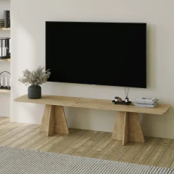 Mobile Porta tv Marrone Rovere Trasparente un Ripiano Struttura in Vetro Temperato 120x35x45h cm, un Vano - Cloz