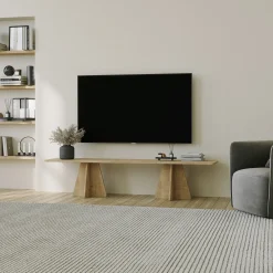 Mobile Porta tv Marrone Rovere Trasparente un Ripiano Struttura in Vetro Temperato 120x35x45h cm, un Vano - Cloz