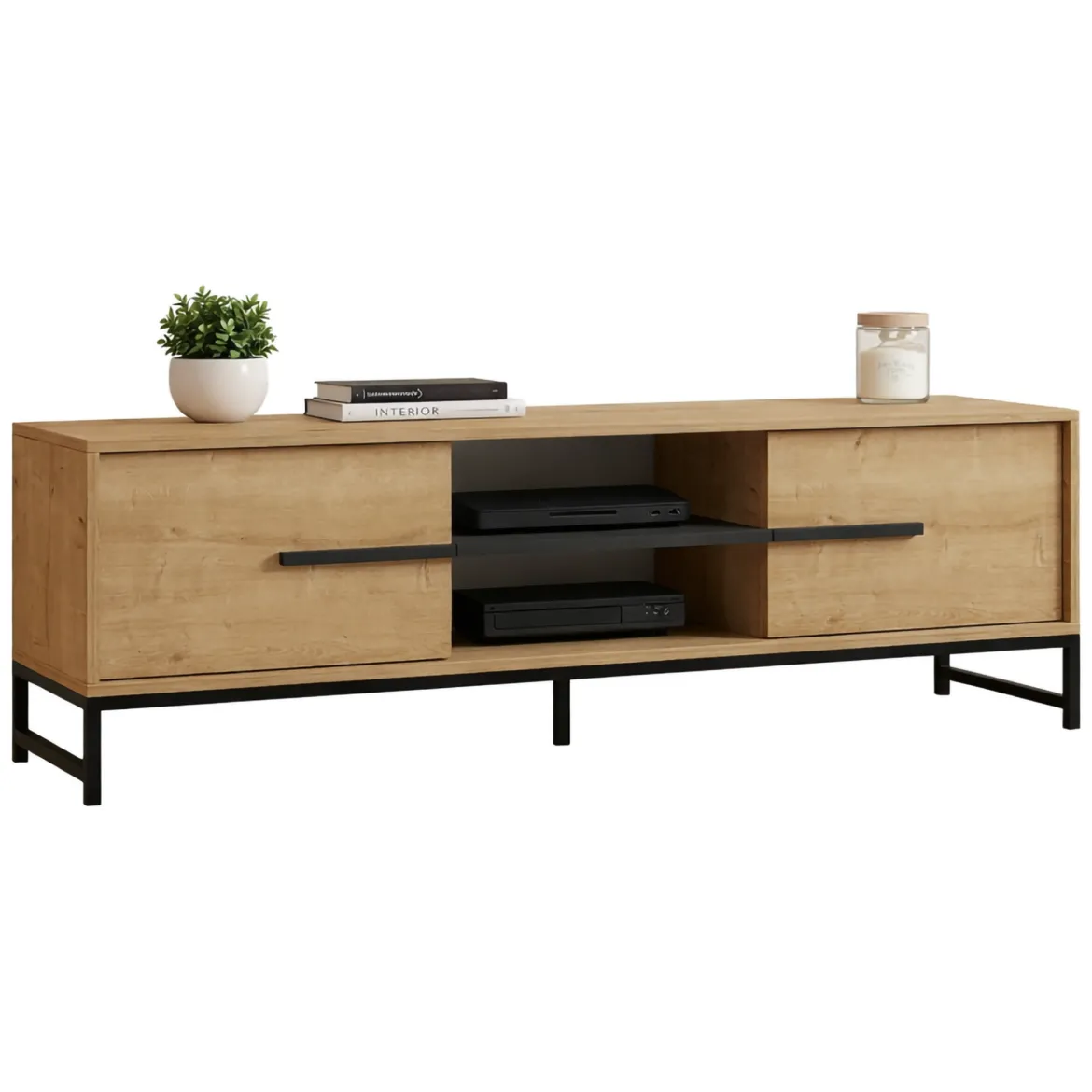Mobile Porta tv Marrone Rovere un Ripiano 3 Ante 150x38x47h cm, Angoli Arrotondati - Gareto